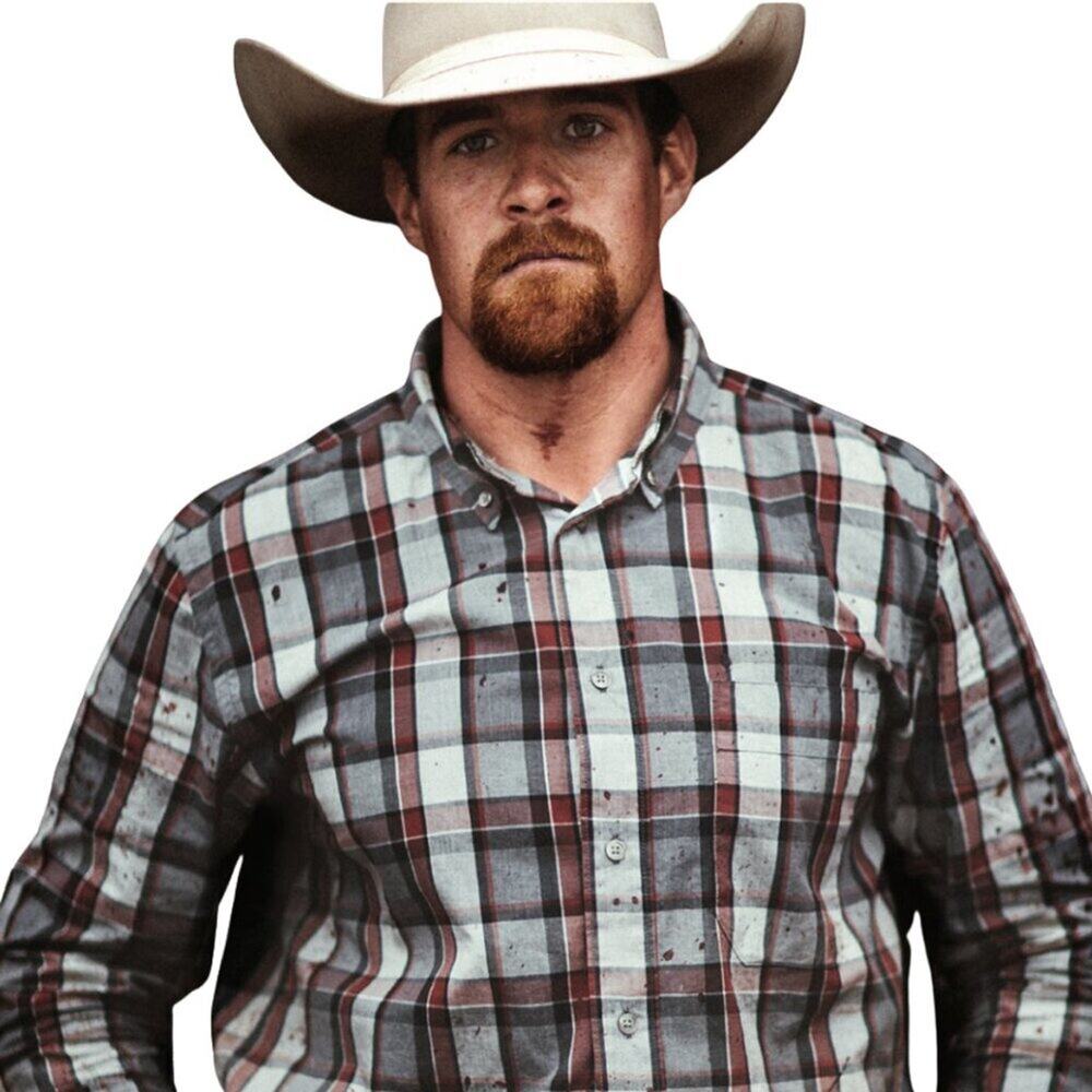 Filson Sutter Sport Shirt Red Grey S Plaid Cotton Poplin Button Down Western EUC